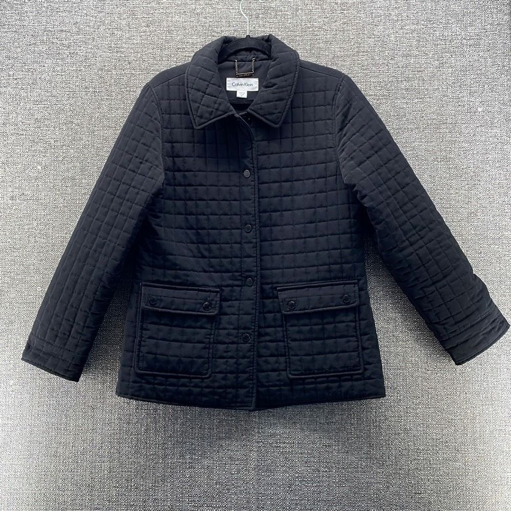 Calvin Klein Jacket Womens Medium Black Puffer Chore Coat Pockets Minimalist‎